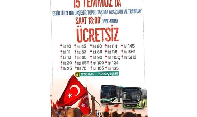 Kocaeli Büyükşehir’den 15 Temmuz’da ücretsiz ulaşım hizmeti